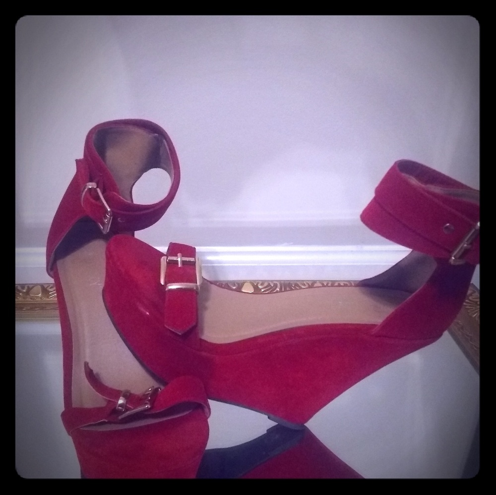 Candy Red Open Toe Wedges